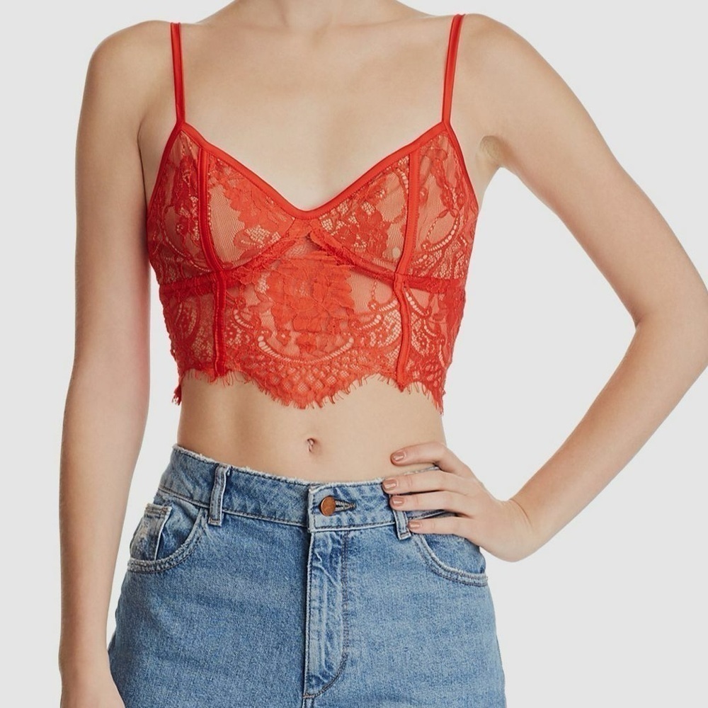 Tiger Mist Red Lace Bralette Crop Top